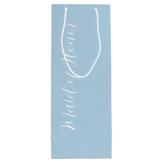 Lichtblauw gestileerd script Maid of Honor Wijn Cadeautas (Achterkant)