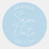 Lichtblauw gestileerde bruiloft Save the Date Ronde Sticker (Voorkant)