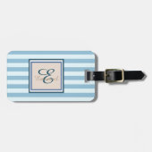 Lichtblauw gestreept met monogram-personalisatie bagagelabel (Voorkant horizontaal)