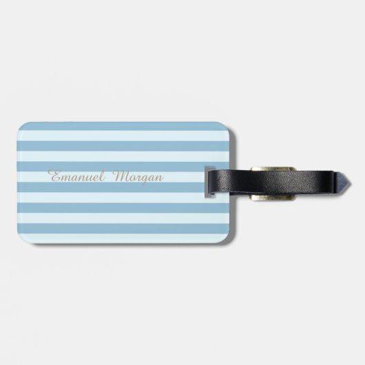 Lichtblauw gestreept met monogram-personalisatie bagagelabel (Achterkant horizontaal)