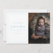 Lichtblauw Gingham Controleer patroon Foto Geboort Aankondiging (Voorkant)