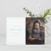 Lichtblauw Gingham Controleer patroon Foto Geboort Aankondiging (Staand voorkant)