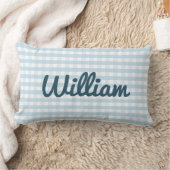 Lichtblauw Gingham Nursery Kussen met Naam (Deken)