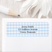 Lichtblauw gingham-patroon etiket (Insitu)