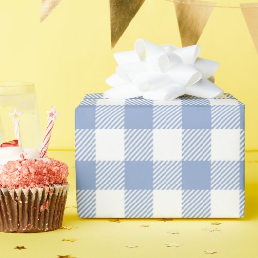 Lichtblauw Gingham Patroon Klassieke Geruite Print Cadeaupapier (Verjaardagsfeest)