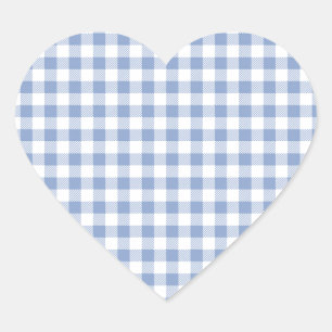 Lichtblauw Gingham Patroon Klassieke Geruite Print Hart Sticker