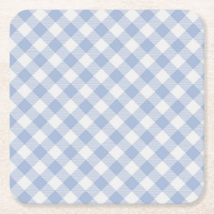 Lichtblauw Gingham Patroon Klassieke Geruite Print Kartonnen Onderzetters