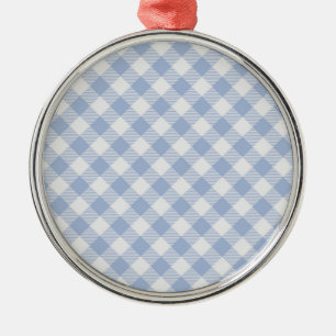 Lichtblauw Gingham Patroon Klassieke Geruite Print Metalen Ornament
