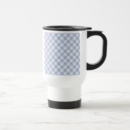 Lichtblauw Gingham Patroon Klassieke Geruite Print Reisbeker (Rechts)