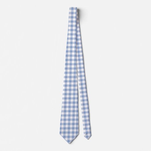 Lichtblauw Gingham Patroon Klassieke Geruite Print Stropdas (Voorkant)