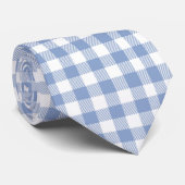 Lichtblauw Gingham Patroon Klassieke Geruite Print Stropdas (Opgerold)