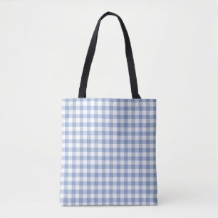 Lichtblauw Gingham Patroon Klassieke Geruite Print Tote Bag