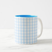 Lichtblauw gingham-patroon tweekleurige koffiemok (Voorkant rechts)