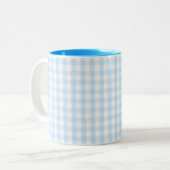 Lichtblauw gingham-patroon tweekleurige koffiemok (Voorkant links)