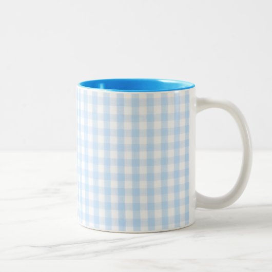 Lichtblauw gingham-patroon tweekleurige koffiemok (Rechts)