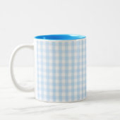 Lichtblauw gingham-patroon tweekleurige koffiemok (Links)