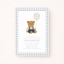 Lichtblauw Gingham teddybeer Baby shower