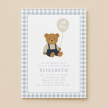 Lichtblauw Gingham teddybeer Baby shower