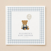 Lichtblauw Gingham teddybeer Baby shower