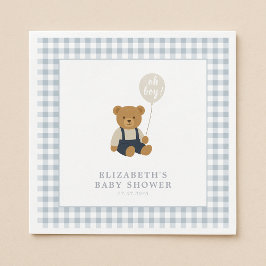 Lichtblauw Gingham teddybeer Baby shower Servet