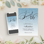 Lichtblauw Glam Glitter Sweet 16 Kaart<br><div class="desc">Deze mooie uitnodiging is voorzien van faux lichtblauwe glitter en uw aangepaste tekst. Gebruik het sjabloon formulier om uw gegevens toe te voegen. Wijzig het lettertype of voeg meer tekst toe met de functie Aanpassen.</div>