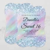 Lichtblauw Glitter Aqua Paarse Holograaf Sweet 16 Kaart (Voorkant / Achterkant)