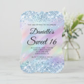 Lichtblauw Glitter Aqua Paarse Holograaf Sweet 16 Kaart (Staand voorkant)