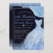 Lichtblauw Glitter Dress & Glam Edge Birthday Kaart (Voorkant / Achterkant)