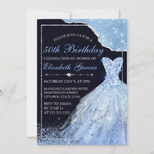 Lichtblauw Glitter Dress & Glam Edge Birthday Kaart
