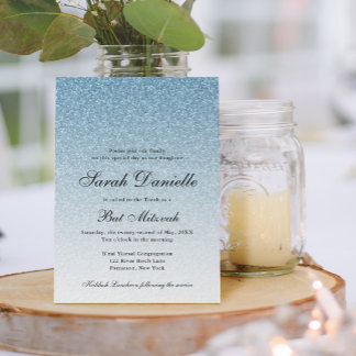 Lichtblauw Glitter Glam Bat Mitzvah Kaart