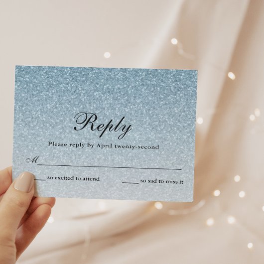 Lichtblauw Glitter Glam Gepersonaliseerde Reply Ka RSVP Kaartje