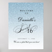 Lichtblauw Glitter Sweet 16 Gepersonaliseerd Welko Poster (Voorkant)