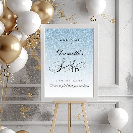 Lichtblauw Glitter Sweet 16 Gepersonaliseerd Welko Poster
