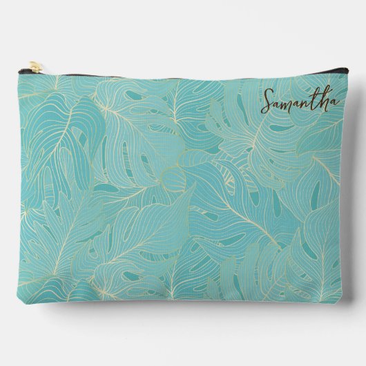 Lichtblauw & Goud Abstract palmbladpatroon Etui (Voorkant)