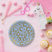 Lichtblauw & Goud Glam Leopard Print Party Papieren Bordje (Feest)