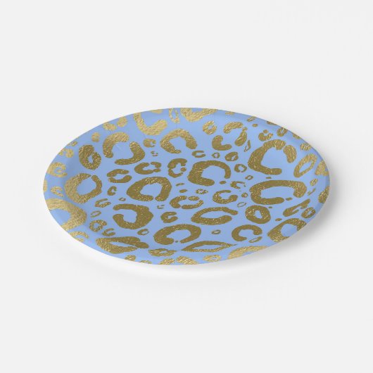 Lichtblauw & Goud Glam Leopard Print Party Papieren Bordje (Gekanteld)