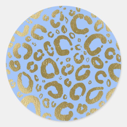 Lichtblauw & Goud Glam Leopard Print Party Ronde Sticker (Voorkant)