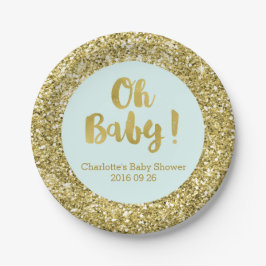 Lichtblauw Goud Glitter Oh Baby Baby shower Bord