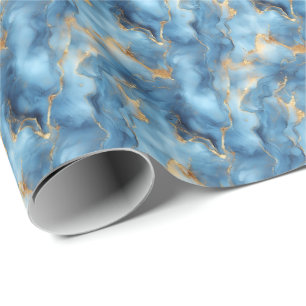 Lichtblauw & Goud Marmer Cadeaupapier
