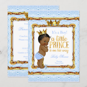Lichtblauw Goud Wit Prins Baby Shower Etnisch Kaart