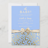 Lichtblauw & goudkleurig Luipaard Print Baby showe Kaart (Voorkant)