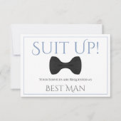 Lichtblauw & grijs Be My Best Man Fun Bow Stropdas Kaart (Voorkant)