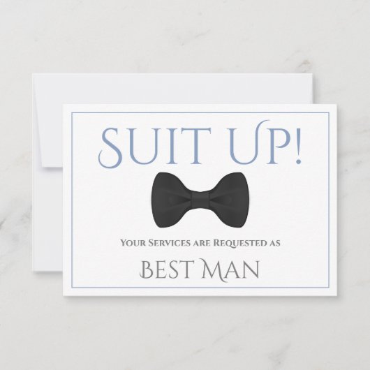 Lichtblauw & grijs Be My Best Man Fun Bow Stropdas Kaart (Voorkant)