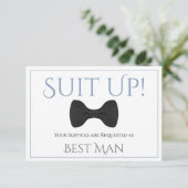 Lichtblauw & grijs Be My Best Man Fun Bow Stropdas Kaart (Staand voorkant)