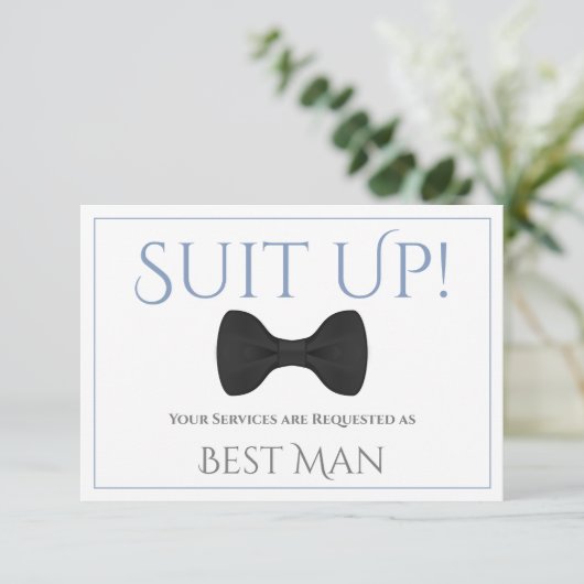 Lichtblauw & grijs Be My Best Man Fun Bow Stropdas Kaart (Staand voorkant)