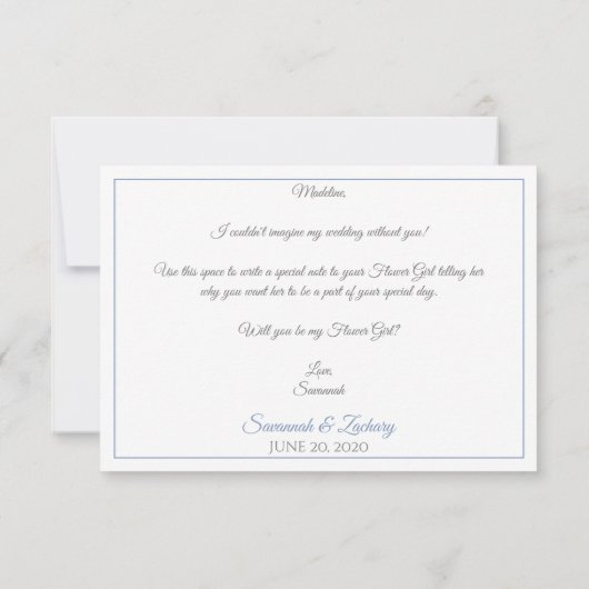 Lichtblauw & grijs Elegant Be My Bloemenmeisje Kaa Kaart (Achterkant)