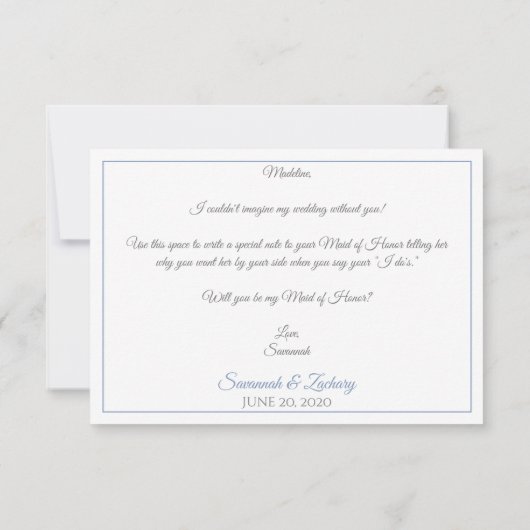 Lichtblauw & Grijs Elegant Wees Mijn Maid of Honor Kaart (Achterkant)