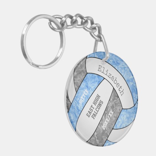 Lichtblauw grijs meisjessport volleybal sleutelhanger (Voorkant Links)