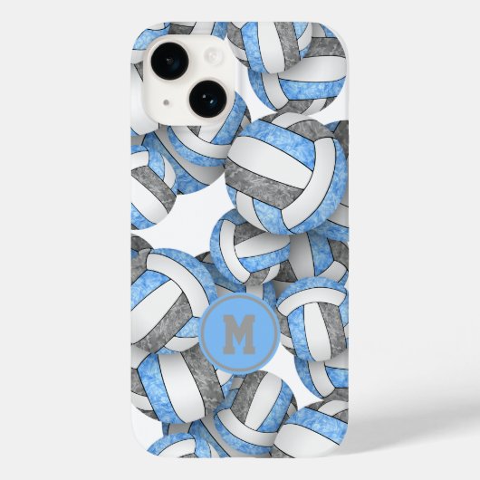 Lichtblauw grijs monogram meisjes volleybal Case-Mate iPhone case (Achterkant)