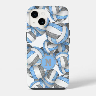 Lichtblauw grijs monogram meisjes volleybal iPhone 14 hoesje